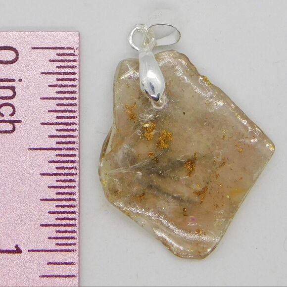 Gold Flecked Epoxy Resin Silver Mica Chip Pendant 18 in Sterling Silver Chain - Picture 9 of 10
